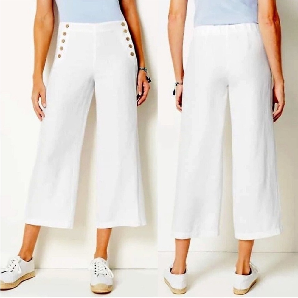 J. Jill White Linen Sailor Button Wide Leg Stretch Cropped
Pants size 16 - Picture 1 of 5